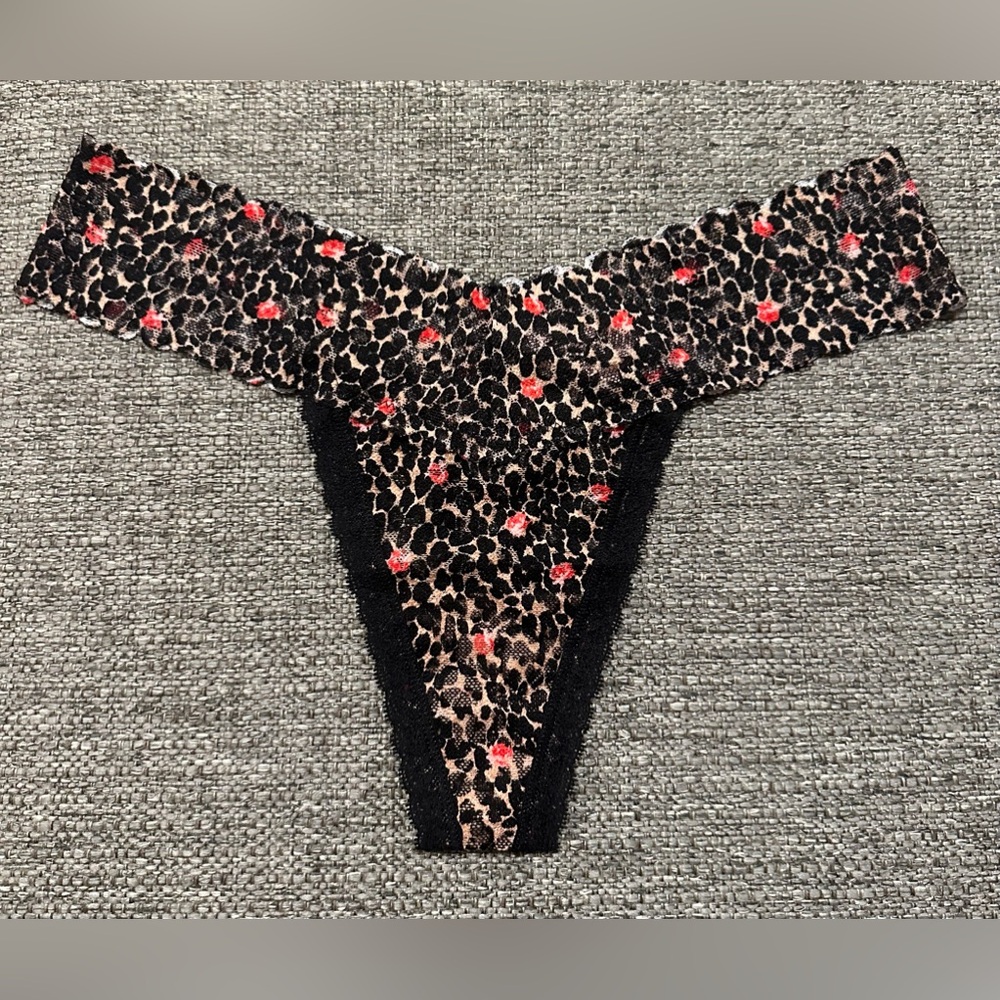 Victoria's Secret Black and Red Leopard Lace Thong